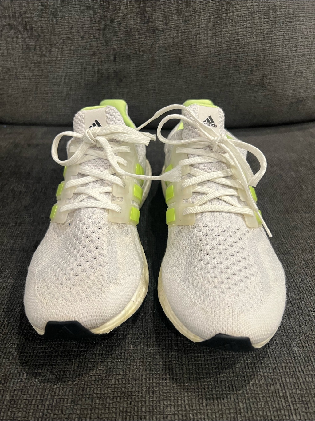 Adidas White Knit Sneakers With Neon Yellow Accents